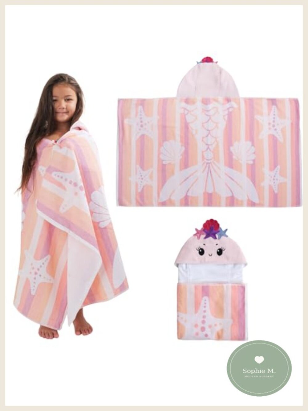SOFE H&L Kids Hooded Towel Poncho Beach Pool Organic Cotton